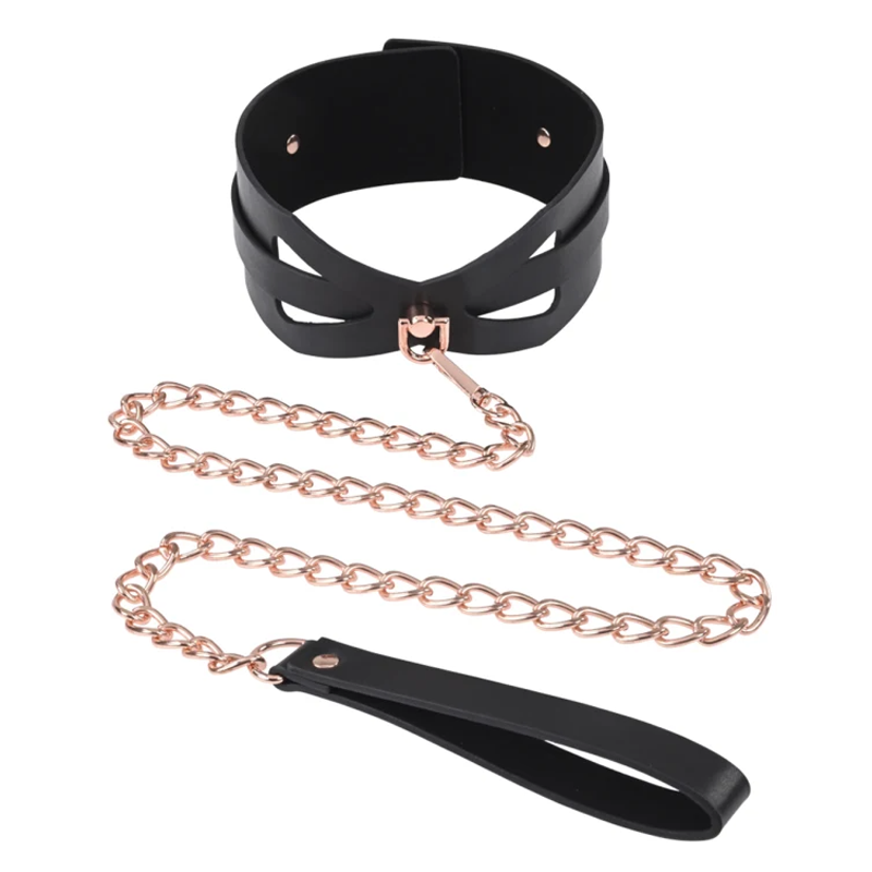 Brat Collar & Leash for adult pleasure, sexy design in rose gold and black, best sex toys Idaho.