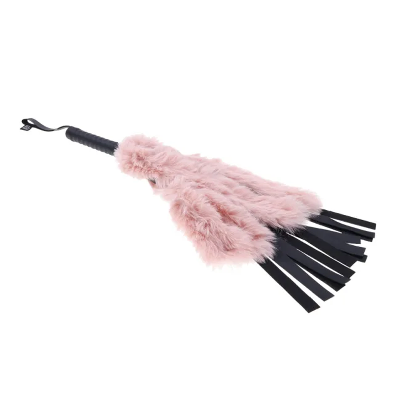 Brat Faux Fur Flogger, premium sex toys for couples, playful impact with vegan fur and rose gold accents.