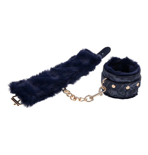 Cougar Fur Handcuffs showcasing luxurious faux fur lining and gold hardware, perfect for playful restraint and intimate moments.
