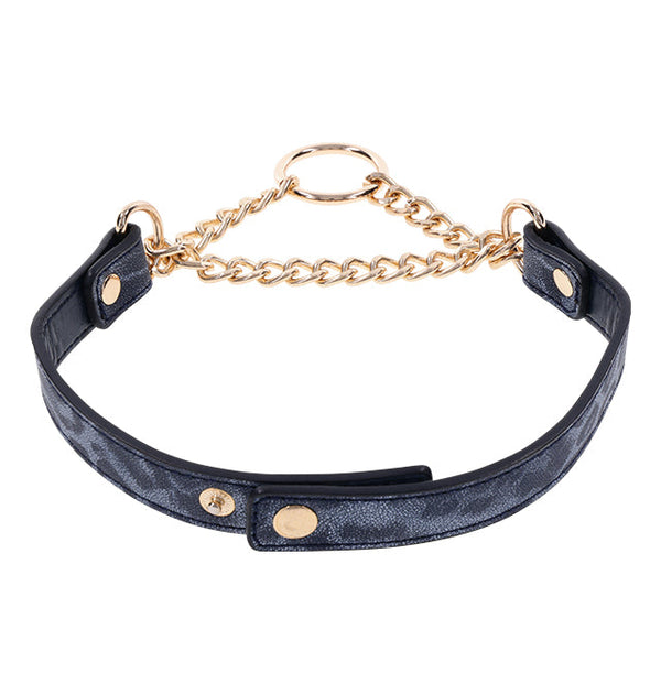 Cougar Day Collar in animal-print faux leather with gold hardware, stylish accessory for playful encounters.