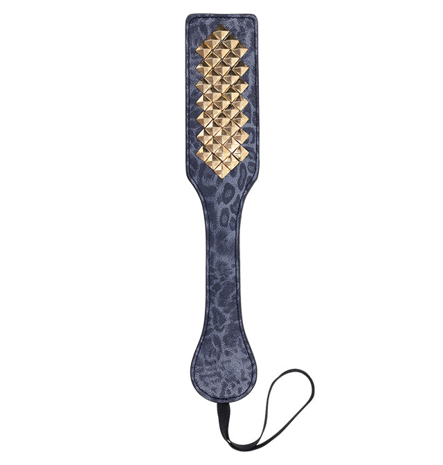 Cougar Studded Paddle with gold studs and leopard print