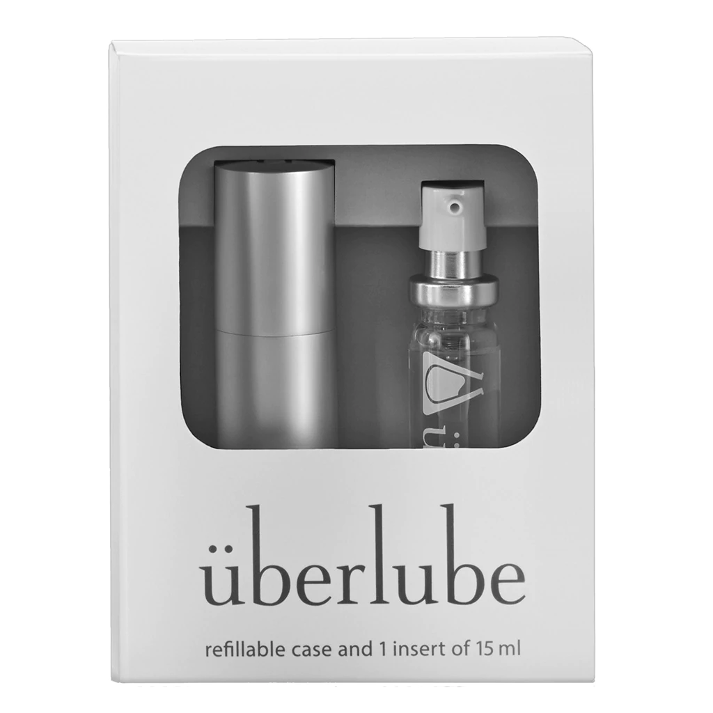 Überlube Good-To-Go Traveler - Silver with refillable case and 15ml insert for intimate wellness and pleasure.