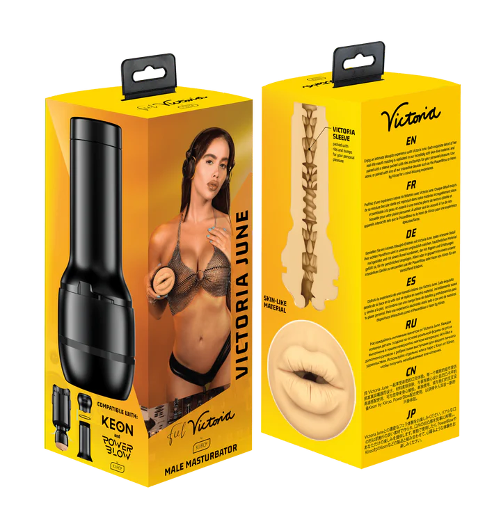 FeelVictoria June Mouth male masturbator packaging featuring Victoria June with sensual design for premium sex toys.