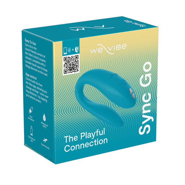Sync Go - Turquoise couples vibrator packaging showcasing premium intimate products and discreet delivery sex toys.